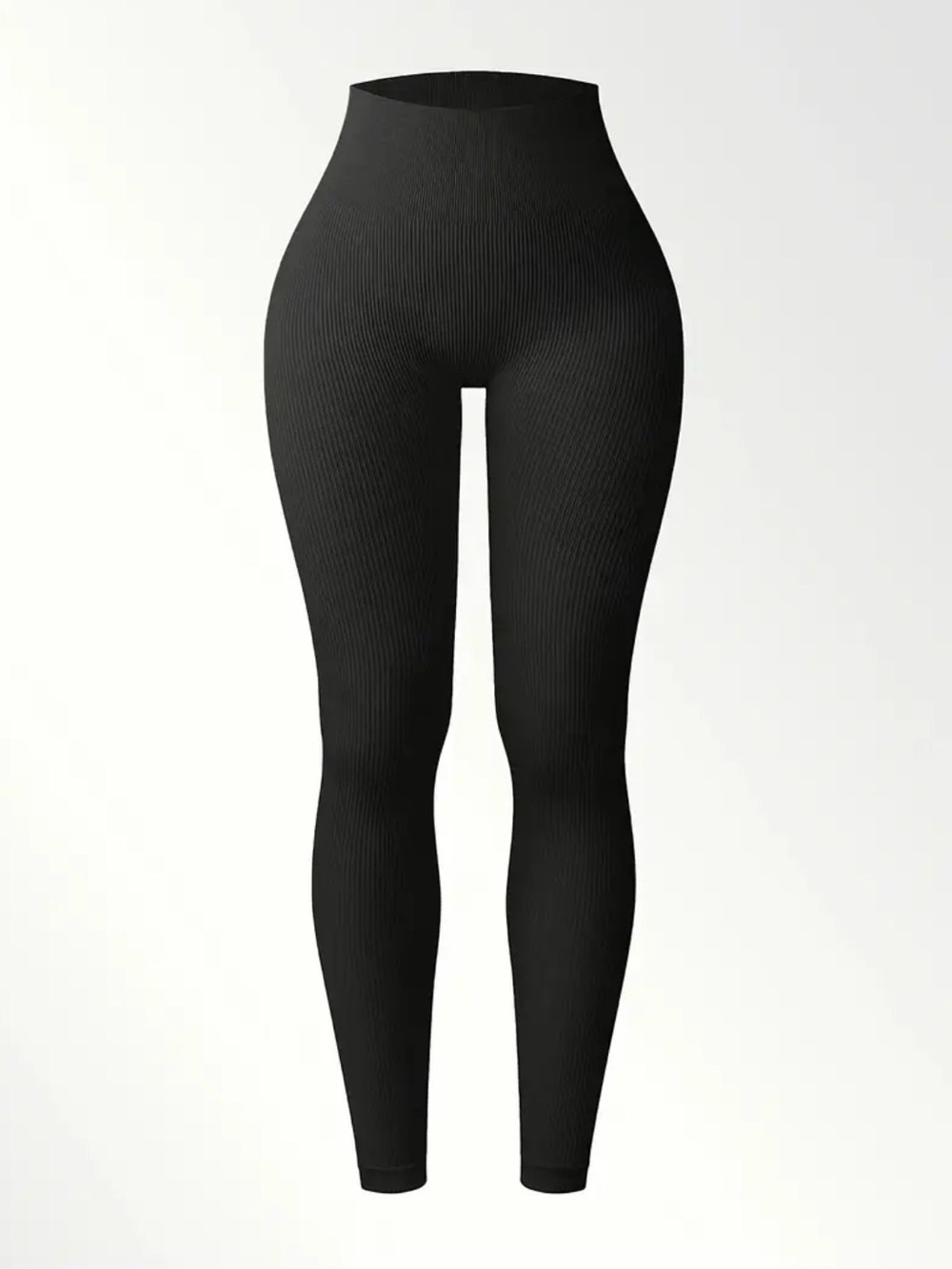 High-Waist Black Ribbed Leggings